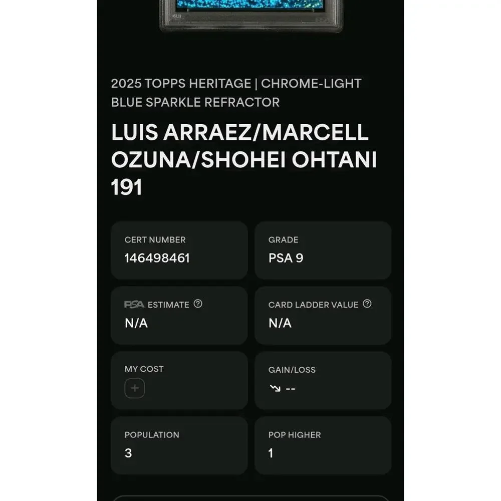 Shohei Ohtani 2025 Topps Heritage Arraez Ozuna Chrome Blue Sparkle #191 PSA 9 - Picture 4 of 4
